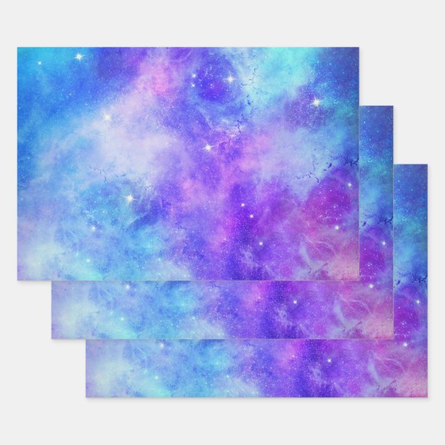 Purple and Blue Galaxy Space Abstract Wrapping Paper Sheet (Set)