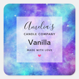 Purple and Blue Galaxy Space Candle Business Square Sticker