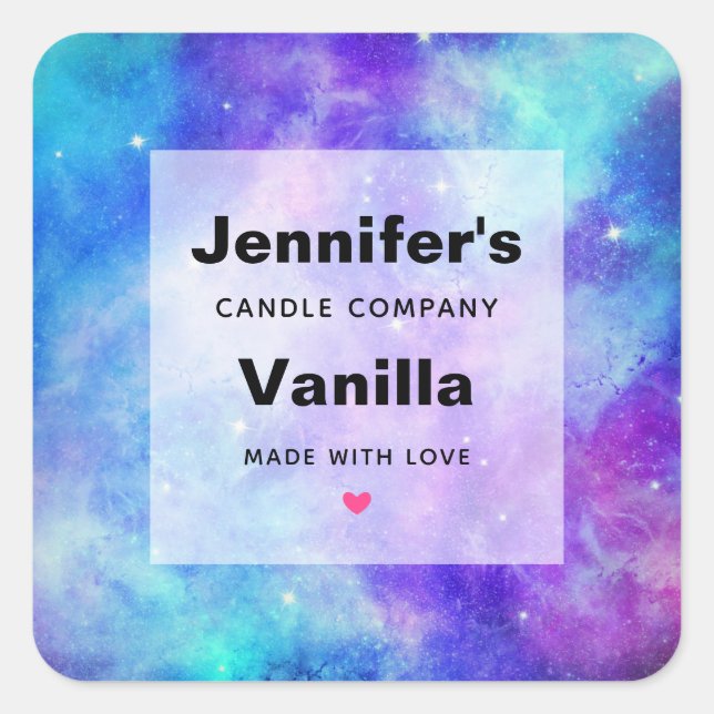 Purple and Blue Galaxy Space Candle Business Square Sticker (Front)