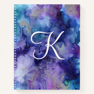 Purple and Blue Galaxy Watercolor Initial Notebook