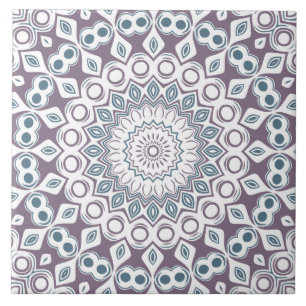 Purple and Blue Geometric Mandala Pattern Ceramic Tile