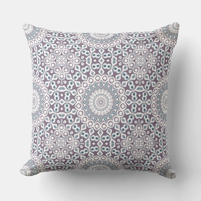Purple and Blue Geometric Mandala Pattern Cushion (Front)