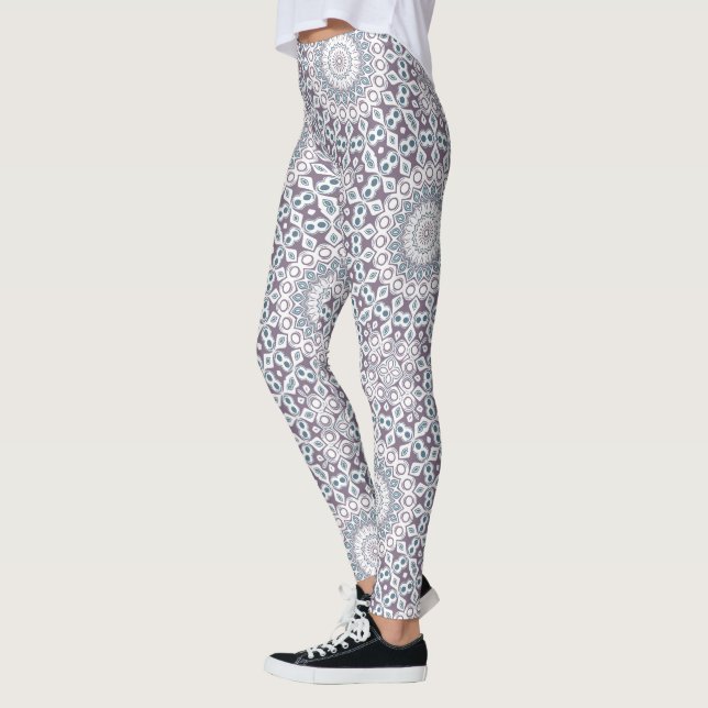 Purple and Blue Geometric Mandala Pattern Leggings (Left)
