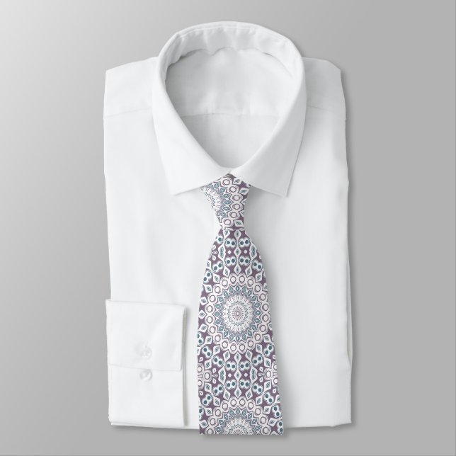 Purple and Blue Geometric Mandala Pattern Tie (Tied)