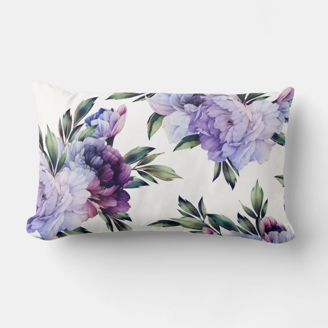 Purple and Blue Giant Peonies Lumbar Cushion (Front)