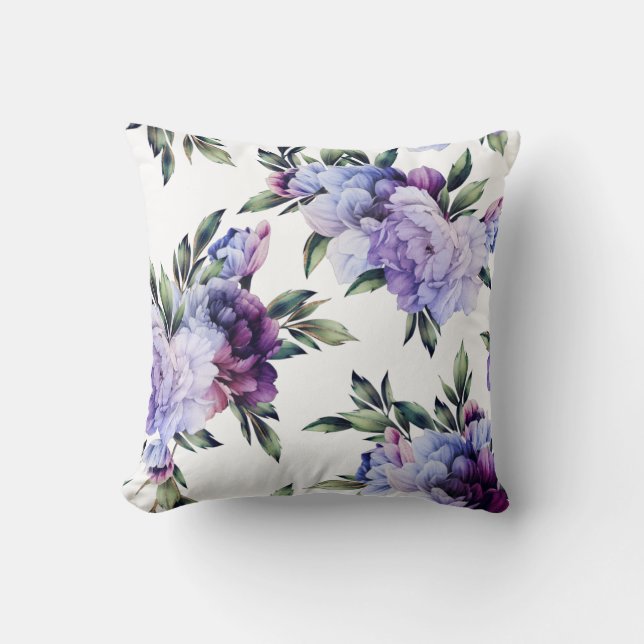 Purple and Blue Giant Peonies Throw Pillow (Front)