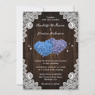 Purple and Blue Hearts Wood Lace Wedding Invitation
