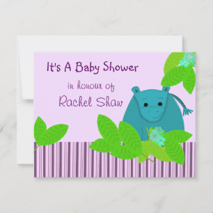 Purple and Blue Hippo Baby Shower Invitation