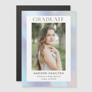 Purple and Blue Holographic Photo Graduation Magnetic Invitation