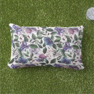 Purple and Blue Hydrangea Floral  Lumbar Cushion