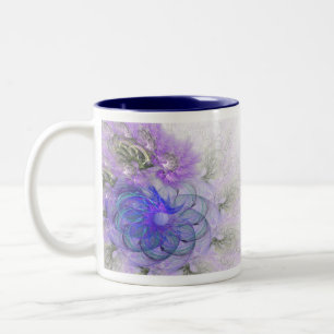 Purple and Blue Lacy Abstract Flower Design Two-Tone Coffee Mug