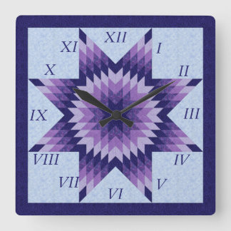 Purple and Blue Lone Star Quilt Design Square Wall Square Wall Clock