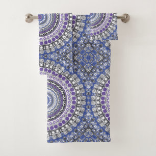 Purple and Blue Mandala Kaleidoscope Medallion Bath Towel Set