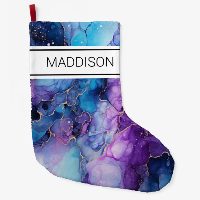Purple And Blue Marble Pattern  Large Christmas Stocking (Front)