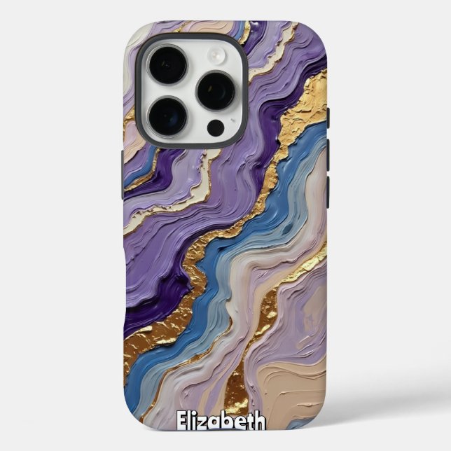 Purple and Blue Marble Swirls with Gold Case-Mate iPhone Case (Back)
