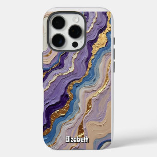 Purple and Blue Marble Swirls with Gold iPhone 16 Pro Case