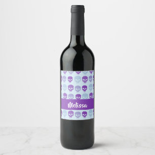 Purple and blue melting skulls pattern wine label