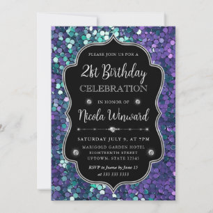 Purple and Blue Mermaid Sequins Frame Birthday Invitation