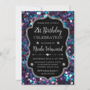 Purple and Blue Mermaid Sequins Frame Birthday Invitation