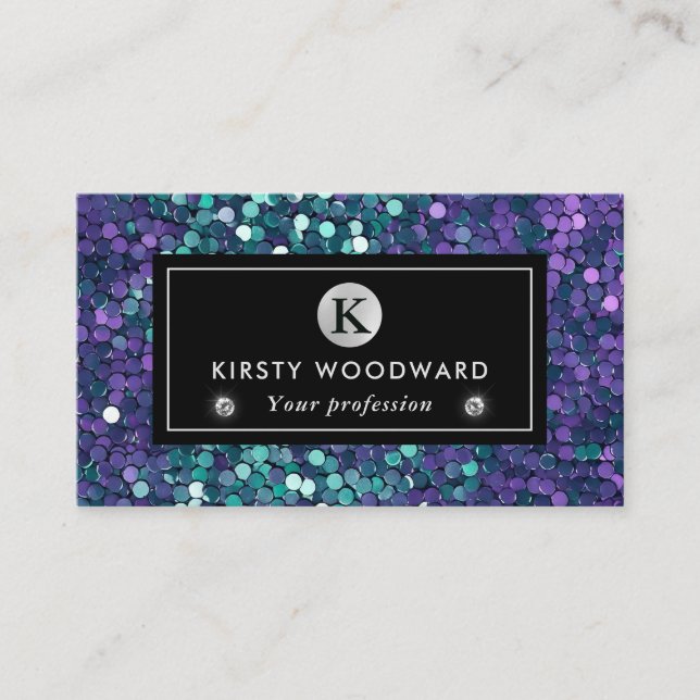 Purple and Blue Mermaid Sequins Pattern Business Card (Front)