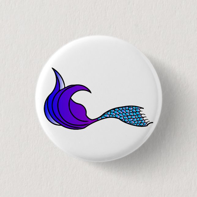 Purple and blue mermaid tail on a button (Front)