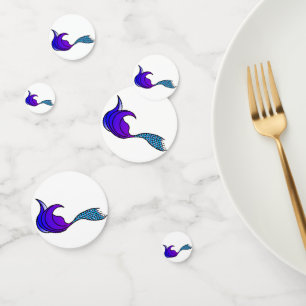 Purple and blue mermaid tail on table confetti