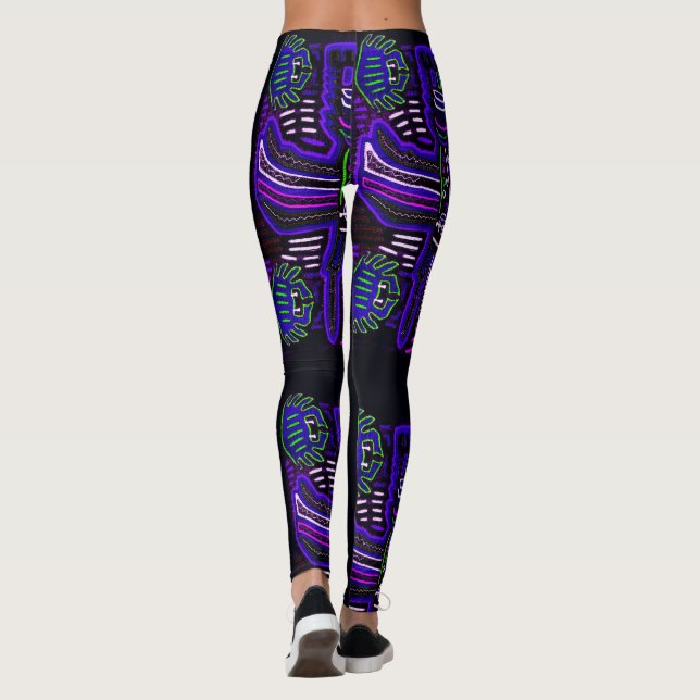Purple and  blue Mola image Leggings (Back)