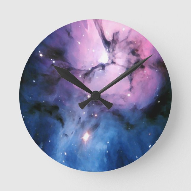 Purple and Blue Nebula Round Clock (Front)