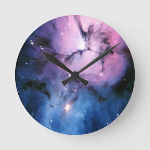Purple and Blue Nebula Round Clock