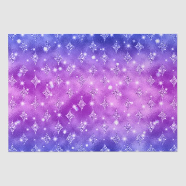 Purple and Blue Ombre Glitter Celestial Pattern Tissue Paper (Front)