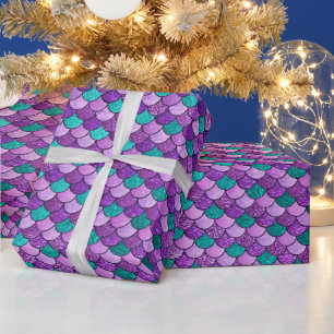 Purple and Blue Ombre Glitter Mermaid Scales Wrapping Paper