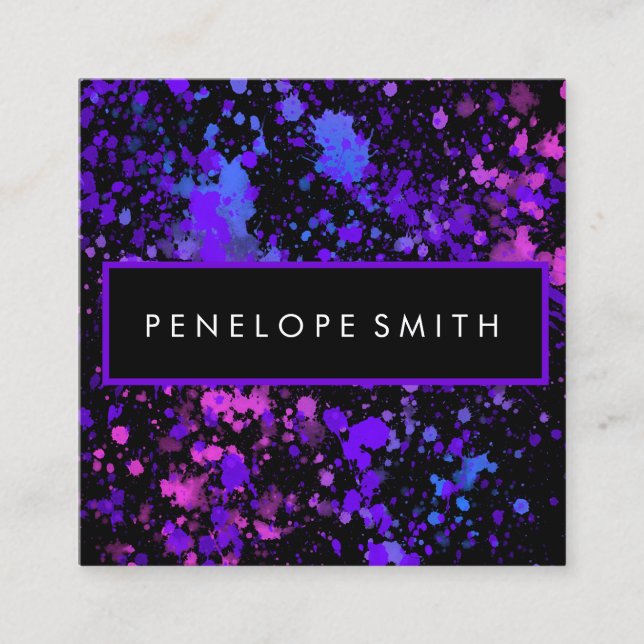 Purple and Blue Paint Splatter  Square Business Card (Front)
