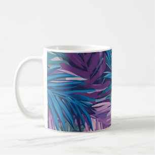 Purple And Blue Palm Leaf Tropical Pattern Coffee Mug