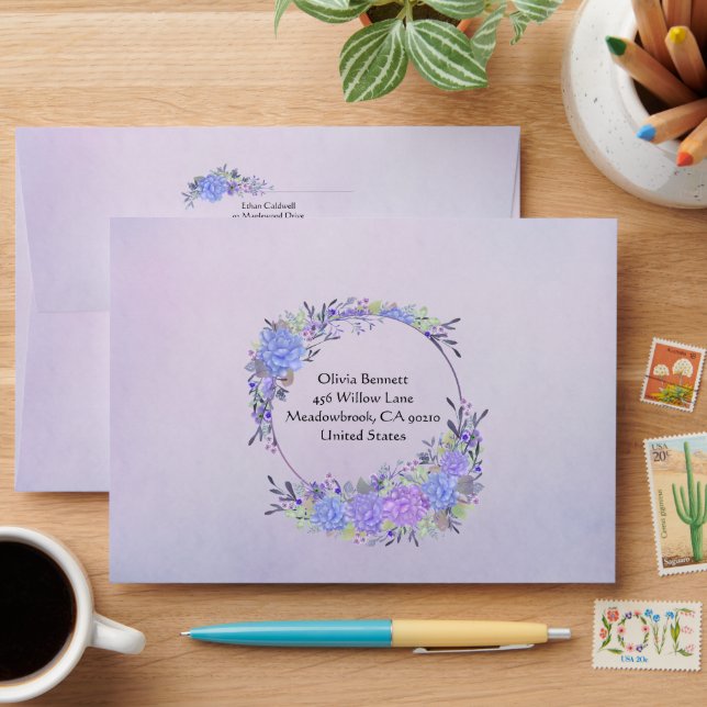 Purple and Blue Pastel Colour Floral Envelope (Desk)