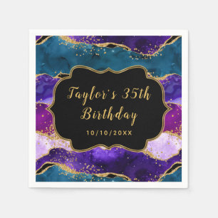 Purple and Blue Peacock Agate Birthday Napkin