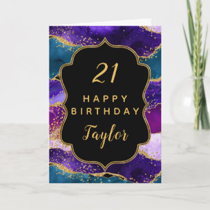 Purple and Blue Peacock Agate Happy Birthday Card