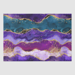 Purple and Blue Peacock Faux Glitter Agate Tissue Paper