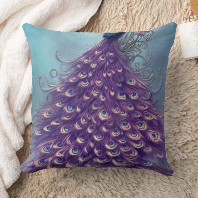 Purple and Blue,Peacock Tail Design Throw Pillow (Blanket)