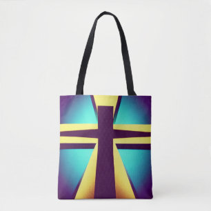 Purple and Blue Rays Cross Tote Bag