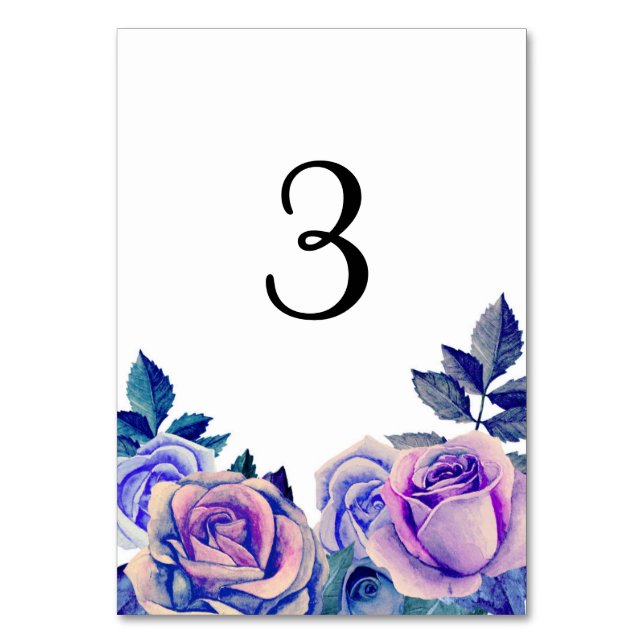 Purple and blue roses table number. Winter wedding Table Number (Front)