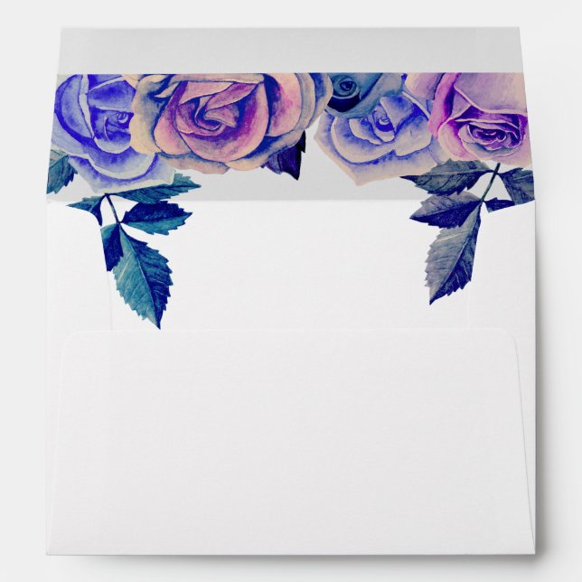 Purple and blue roses. Watercolor  wedding floral Envelope (Back (Bottom))