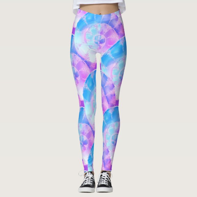 Purple And Blue Shells Patterned Leggings (Front)