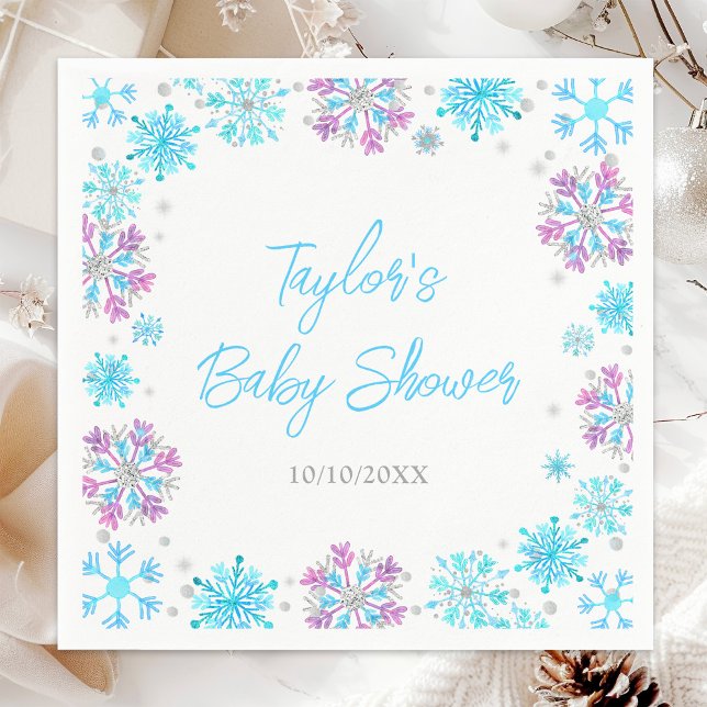 Purple and Blue Snowflakes Baby Shower Napkin (Creator Uploaded)