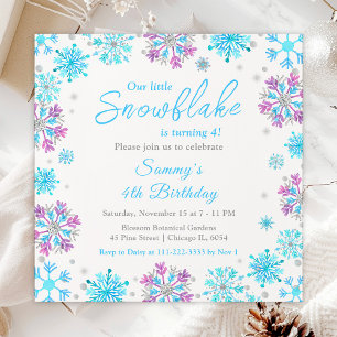 Purple and Blue Snowflakes Birthday Party Invitation