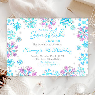 Purple and Blue Snowflakes Birthday Party Invitation
