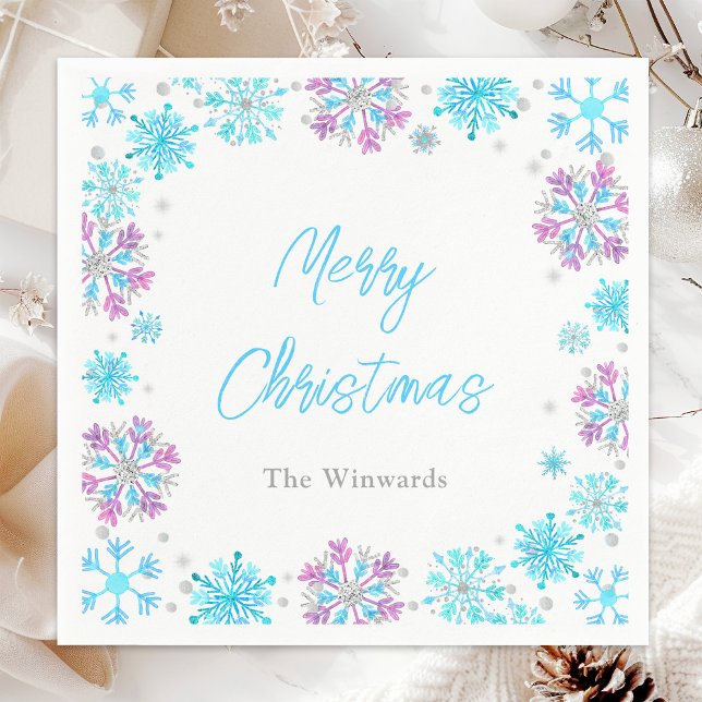 Purple and Blue Snowflakes Christmas Party Napkin (Creator Uploaded)