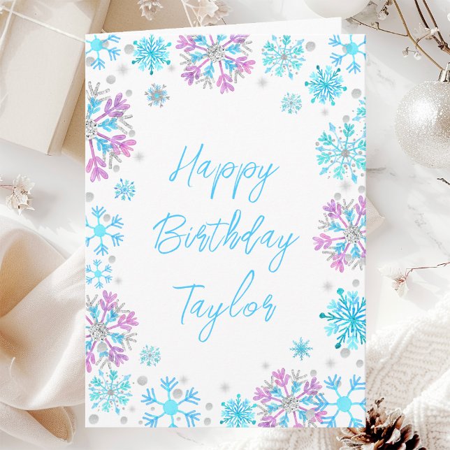 Purple and Blue Snowflakes Happy Birthday Card (Creator Uploaded)