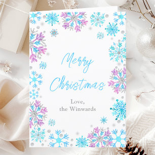 Purple and Blue Snowflakes Merry Christmas Holiday Card