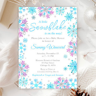 Purple and Blue Snowflakes Winter Baby Shower Invitation