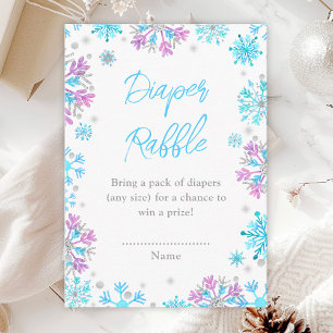 Purple and Blue Snowflakes Winter Diaper Raffle Enclosure Card